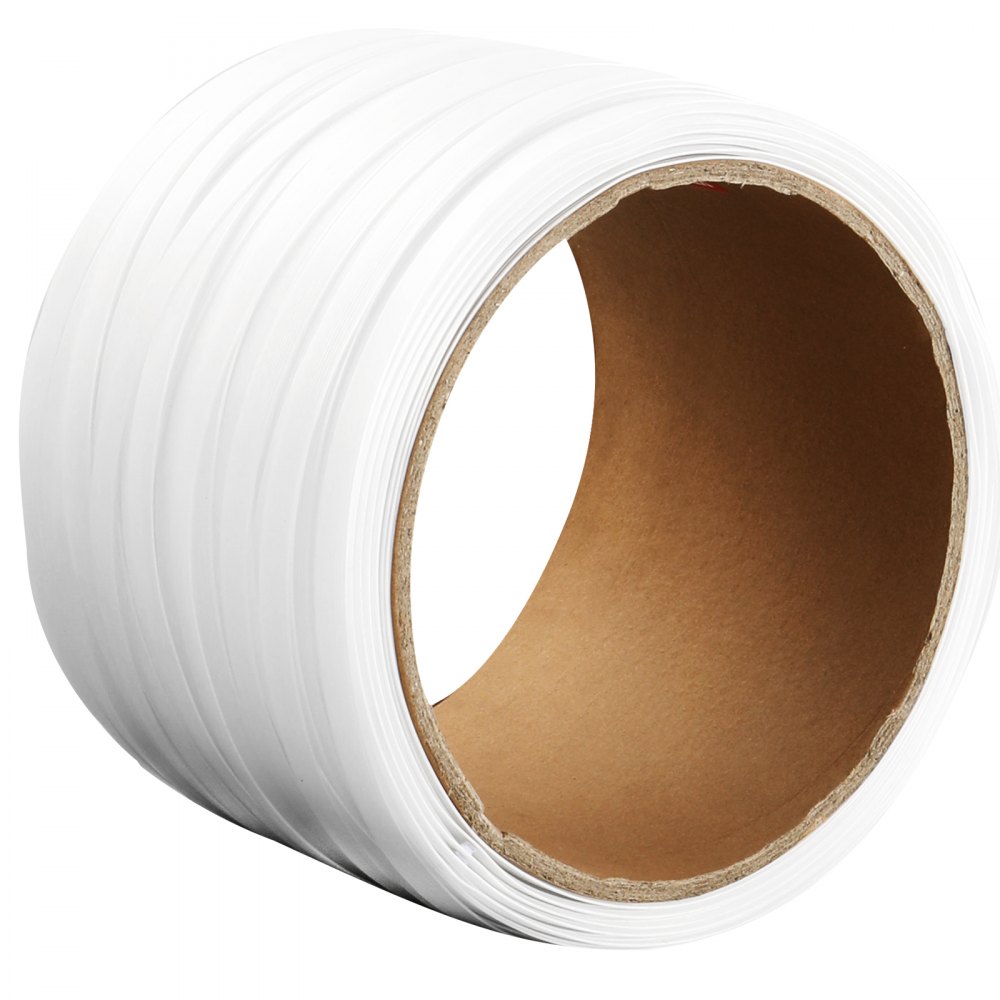 VEVOR Packaging Woven Cord Strapping Roll, 660' Length x 1/2" Width x 0.03" Thickness, 882 lbs Breaking Strength, Heavy Duty Banding Pallet Strap Coil, Portable Strong Banding Packing Straps, White