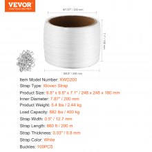 VEVOR Packaging Tkaná páskovací role 1/2" x 0,03" x 660' Páskovací páska 882 lbs