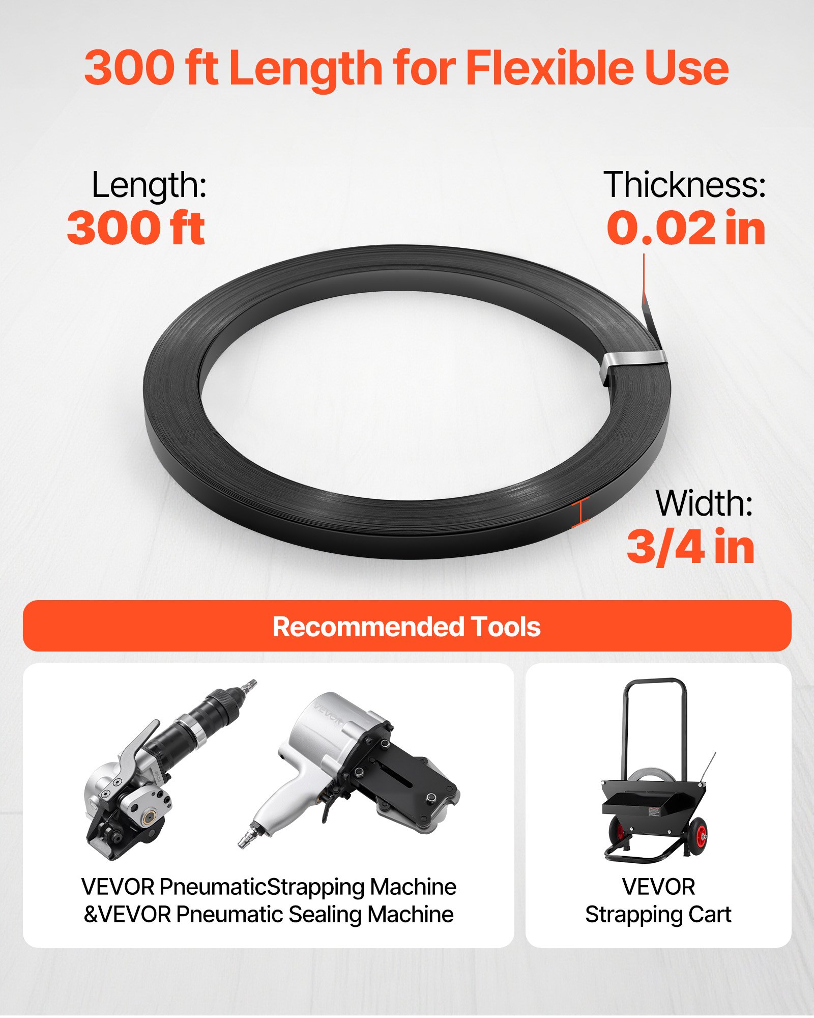 VEVOR Steel Strapping Coil, 19 mm x 0.55 mm x 91 m, Metal Strapping Banding Roll Withstands Harsh Environment, 775.6 kg Break Strength, Heavy Duty Banding Pallet Strap Coil for Pallet Packing