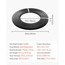 VEVOR Steel Strapping Coil, 3/4 in x 0.02 in x 1640 ft, Metal Strapping Banding Roll Withstands Harsh Environment, 1700 lbs Break Strength, Heavy Duty Banding Pallet Strap Coil for Pallet Packing