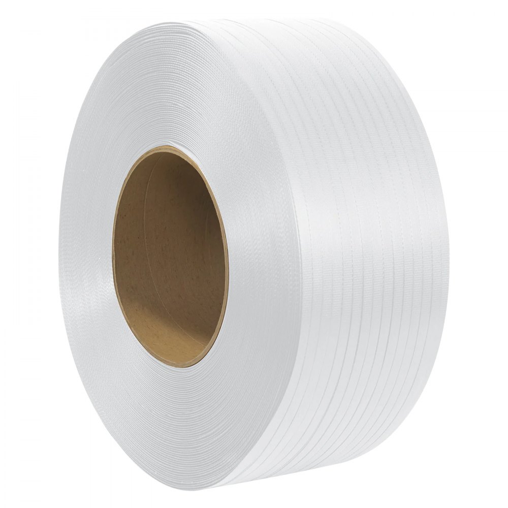 VEVOR Packaging Polypropylene (PP) Strapping Roll, 9900' Length x 1/2" Width x 0.03" Thickness, 243 lbs Break Strength, Heavy Duty Banding Pallet Strap Coil, Portable Strong Packing Straps, White