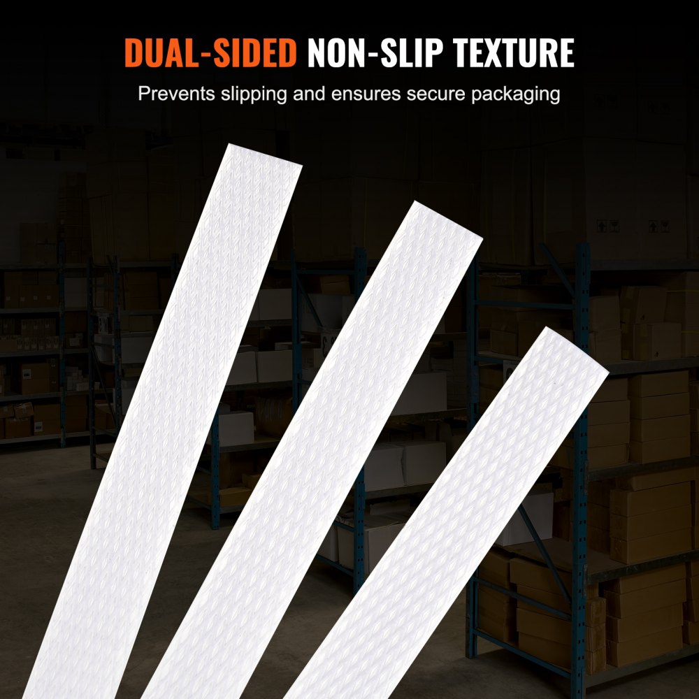VEVOR Packaging Polypropylene (PP) Strapping Roll, 9900' Length x 1/2" Width x 0.03" Thickness, 243 lbs Break Strength, Heavy Duty Banding Pallet Strap Coil, Portable Strong Packing Straps, White