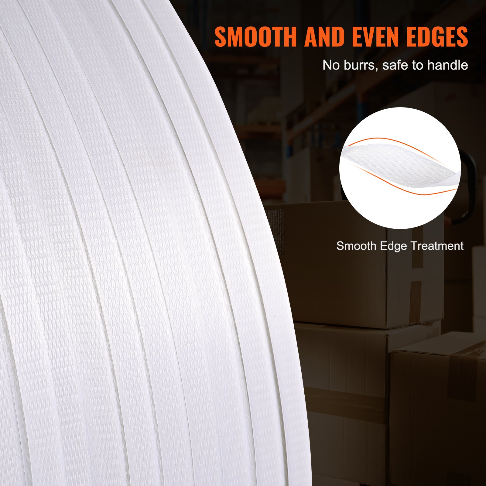 VEVOR Packaging Polypropylene (PP) Strapping Roll, 9900' Length x 1/2" Width x 0.03" Thickness, 243 lbs Break Strength, Heavy Duty Banding Pallet Strap Coil, Portable Strong Packing Straps, White