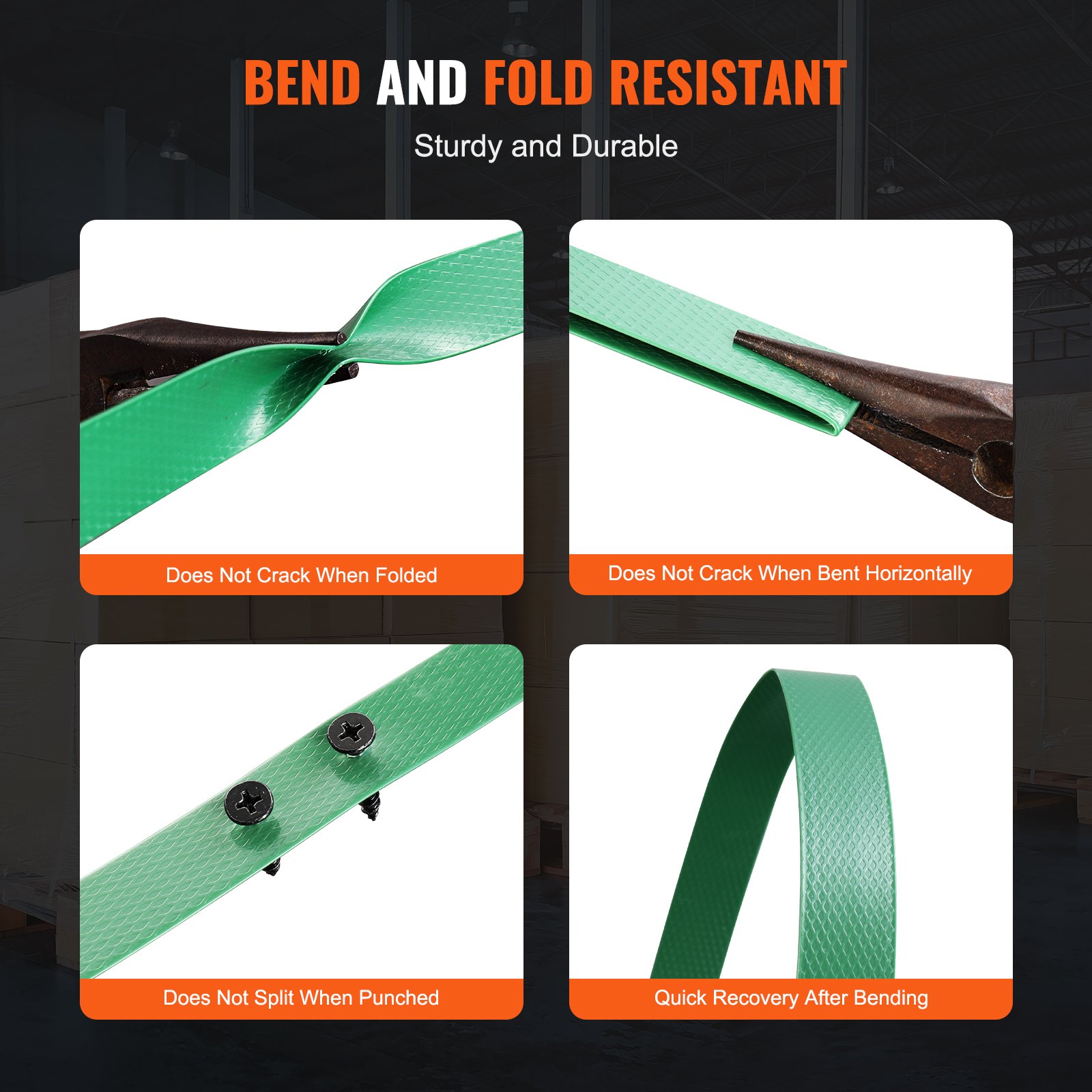 VEVOR Packaging Polyester PET Strapping Roll, 1000' Length x 0.63" Width x 0.03" Thickness, 992 lbs Break Strength, Heavy Duty Banding Pallet Strap Coil, Portable Strong Banding Packing Straps, Green