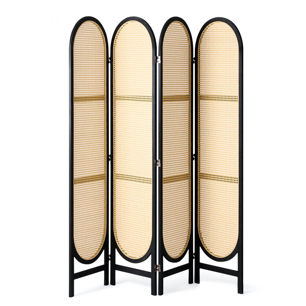 VEVOR 4 Panel Room Divider, Hand-Woven Rattan Folding Privacy Screens with Hinges, Portable Partition Room Dividers, Wooden Freestanding Wall Divider for Room Separation, Living Room, Bedroom, Brown