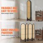 VEVOR 4 Panel Room Divider Hand-Woven Rattan Folding Privacy Screens Brown