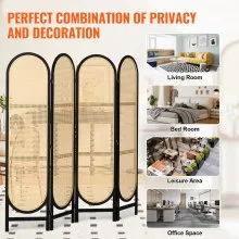 VEVOR 4 Panel Room Divider Hand-Woven Rattan Folding Privacy Screens Brown