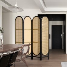 VEVOR 4 Panel Room Divider, Hand-Woven Rattan Folding Privacy Screens with Hinges, Portable Partition Room Dividers, Wooden Freestanding Wall Divider for Room Separation, Living Room, Bedroom, Brown