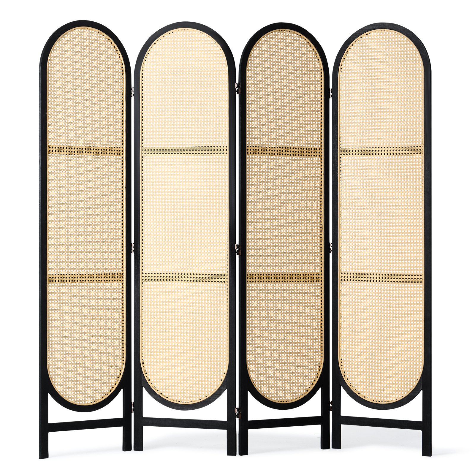 VEVOR 4 Panel Room Divider, Hand-Woven Rattan Folding Privacy Screens with Hinges, Portable Partition Room Dividers, Wooden Freestanding Wall Divider for Room Separation, Living Room, Bedroom, Brown