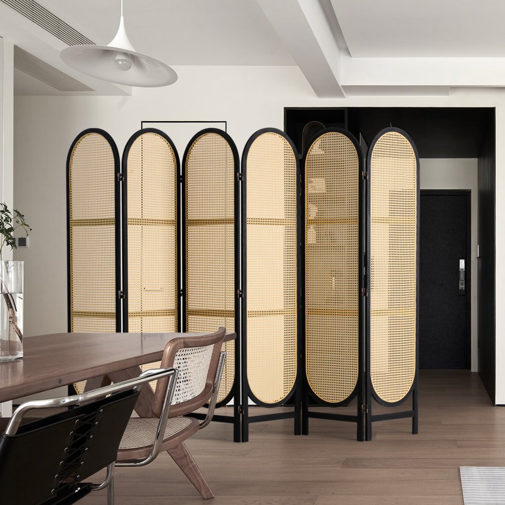 Biombo VEVOR de 6 paneles, biombo plegable de ratán tejido a mano con bisagras, separador portátil, separador de ambientes independiente de madera para sala de estar y dormitorio, color marrón