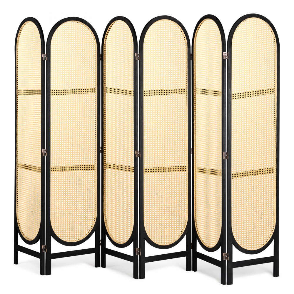 Biombo VEVOR de 6 paneles, biombo plegable de ratán tejido a mano con bisagras, separador portátil, separador de ambientes independiente de madera para sala de estar y dormitorio, color marrón