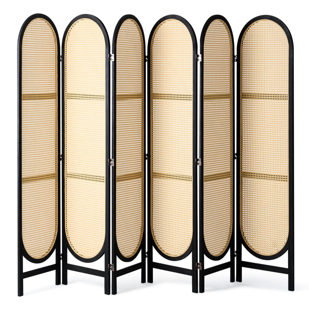 Biombo VEVOR de 6 paneles, biombo plegable de ratán tejido a mano con bisagras, separador portátil, separador de ambientes independiente de madera para sala de estar y dormitorio, color marrón