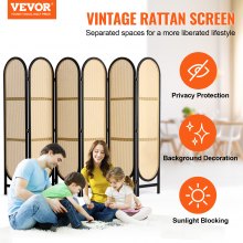 6 Panel Room Divider Hand-Woven Rattan Folding Privacy Screens Brown