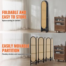 VEVOR 6 Panel Room Divider, Hand-Woven Rattan Folding Privacy Screens with Hinges, Portable Partition Room Dividers, Wooden Freestanding Wall Divider for Room Separation, Living Room, Bedroom, Brown