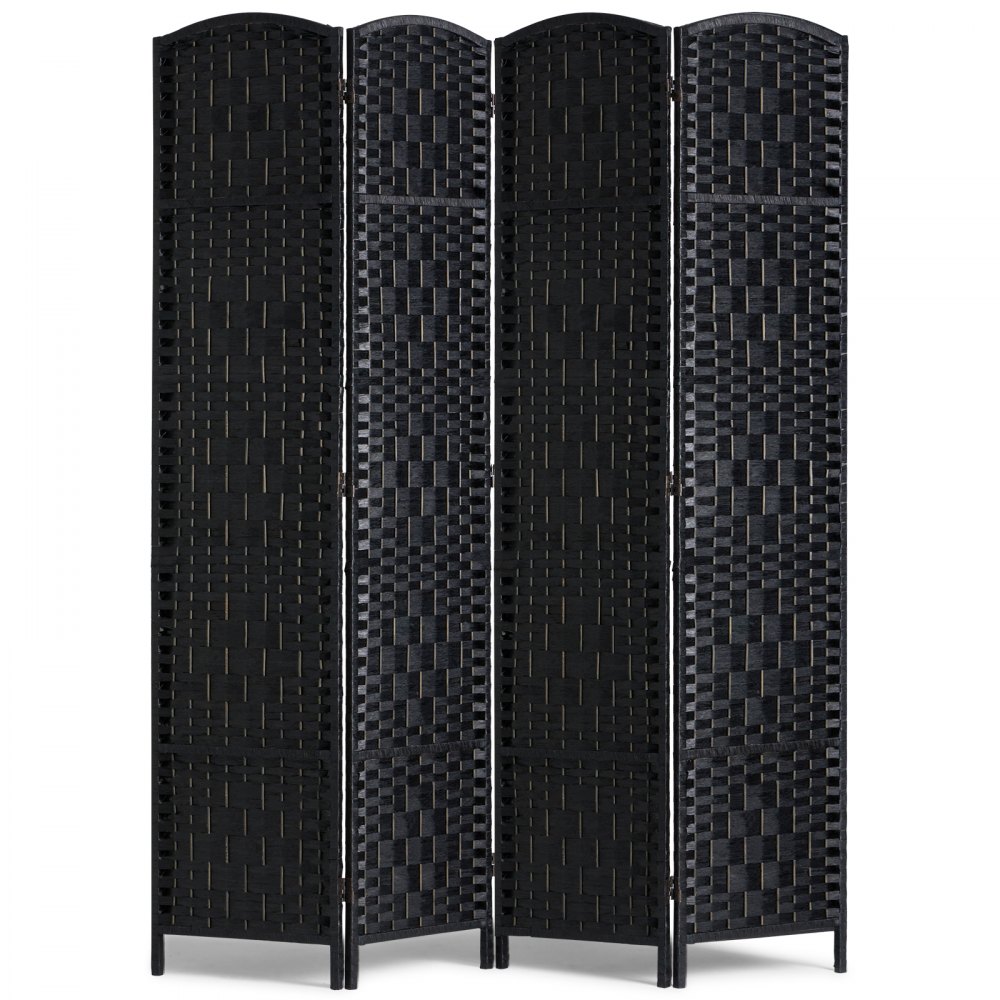 VEVOR 4 Panel Room Divider Hand-Woven Folding Privacy Screen with Hinges Black