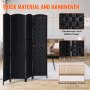 4 Panel Room Divider Hand-Woven Folding Privacy Screen with Hinges Black