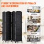 VEVOR 4 Panel Room Divider Hand-Woven Folding Privacy Screen with Hinges Black