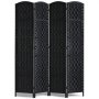 4 Panel Room Divider Hand-Woven Folding Privacy Screen with Hinges Black