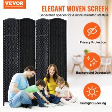 VEVOR 4 Panel Room Divider, Hand-Woven Folding Privacy Screens with Hinges, Portable and Freestanding Partition Room Dividers and Wall Divider for Room Separation, Black