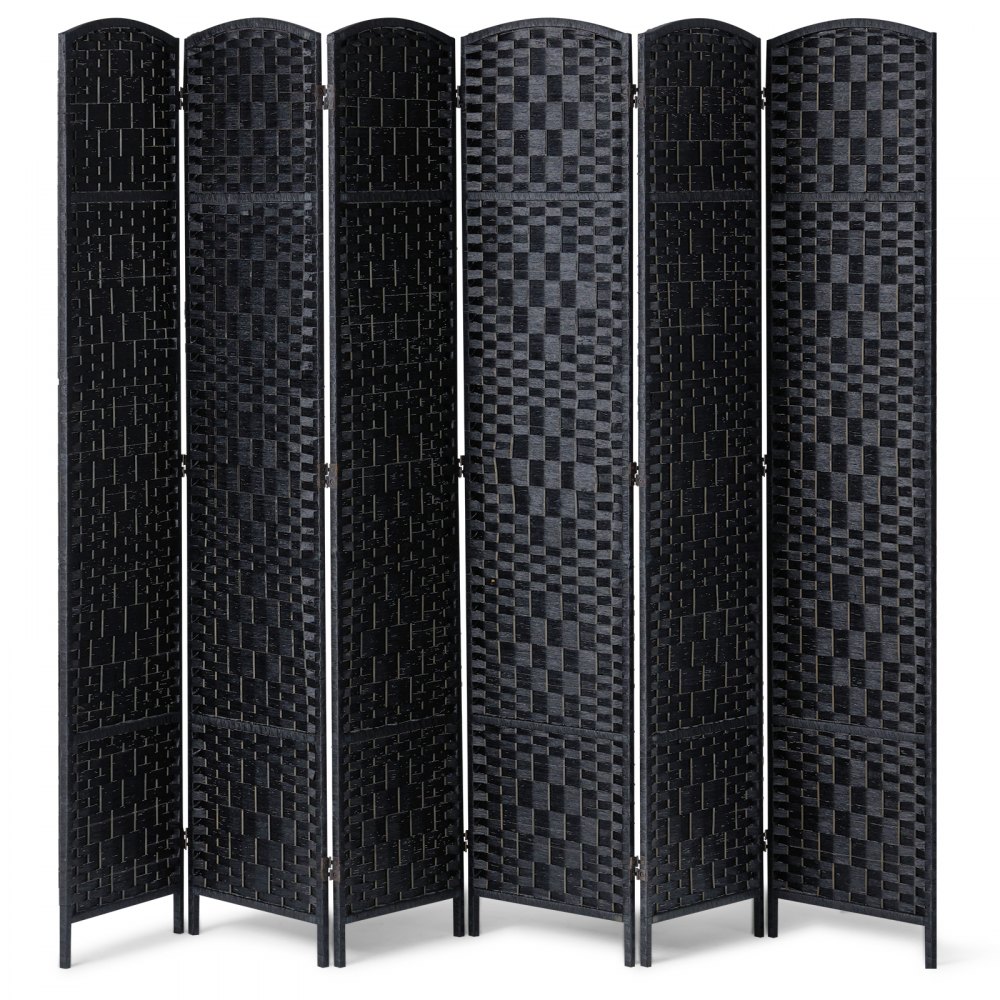 VEVOR 6 Panel Room Divider Hand-Woven Folding Privacy Screen with Hinges Black