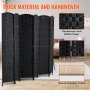 VEVOR 6 Panel Room Divider Hand-Woven Folding Privacy Screen with Hinges Black