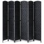 6 Panel Room Divider Hand-Woven Folding Privacy Screen with Hinges Black