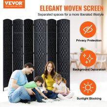 VEVOR 6 Panel Room Divider Hand-Woven Folding Privacy Screen with Hinges Black