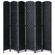 VEVOR 6 Panel Room Divider, Hand-Woven Folding Privacy Screens with Hinges, Portable and Freestanding Partition Room Dividers and Wall Divider for Room Separation, Black