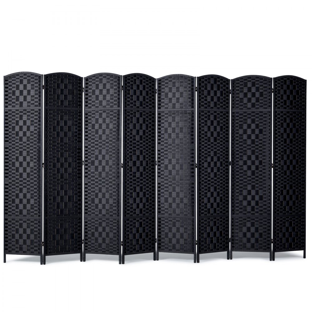 VEVOR 8 Panel Room Divider Hand-Woven Folding Privacy Screen with Hinges Black