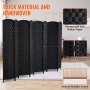 8 Panel Room Divider Hand-Woven Folding Privacy Screen with Hinges Black