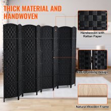 VEVOR 8 Panel Room Divider, Hand-Woven Folding Privacy Screens with Hinges, Portable and Freestanding Partition Room Dividers and Wall Divider for Room Separation, Black