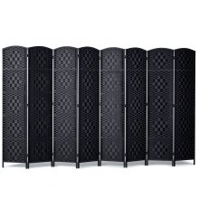 VEVOR 8 Panel Room Divider, Hand-Woven Folding Privacy Screens with Hinges, Portable and Freestanding Partition Room Dividers and Wall Divider for Room Separation, Black