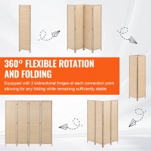 VEVOR 4 Panel Room Divider, Bamboo Hand-Woven Folding Privacy Screens with Hinges, Portable Partition Room Dividers & Freestanding Wall Divider for Room Separation, Living Room, Bedroom, Natural