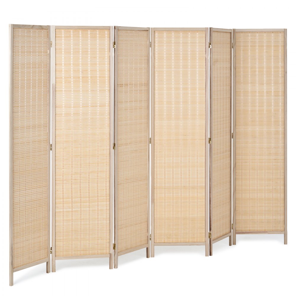 VEVOR 6 Panel Room Divider, Bamboo Hand-Woven Folding Privacy Screens with Hinges, Portable Partition Room Dividers & Freestanding Wall Divider for Room Separation, Living Room, Bedroom, Natural