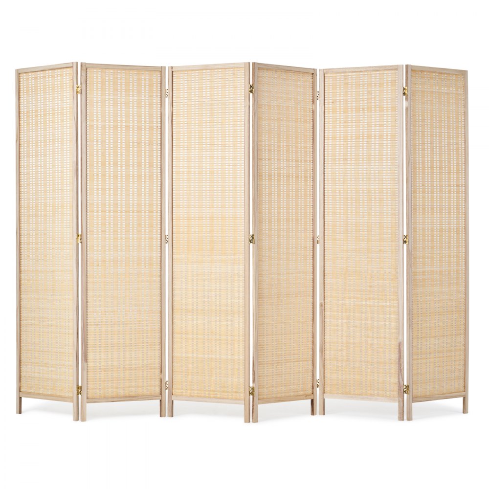 VEVOR 6 Panel Room Divider, Bamboo Hand-Woven Folding Privacy Screens with Hinges, Portable Partition Room Dividers & Freestanding Wall Divider for Room Separation, Living Room, Bedroom, Natural