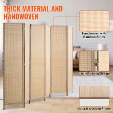 6 Panel Room Divider Bamboo Hand-Woven Folding Privacy Screens Natural