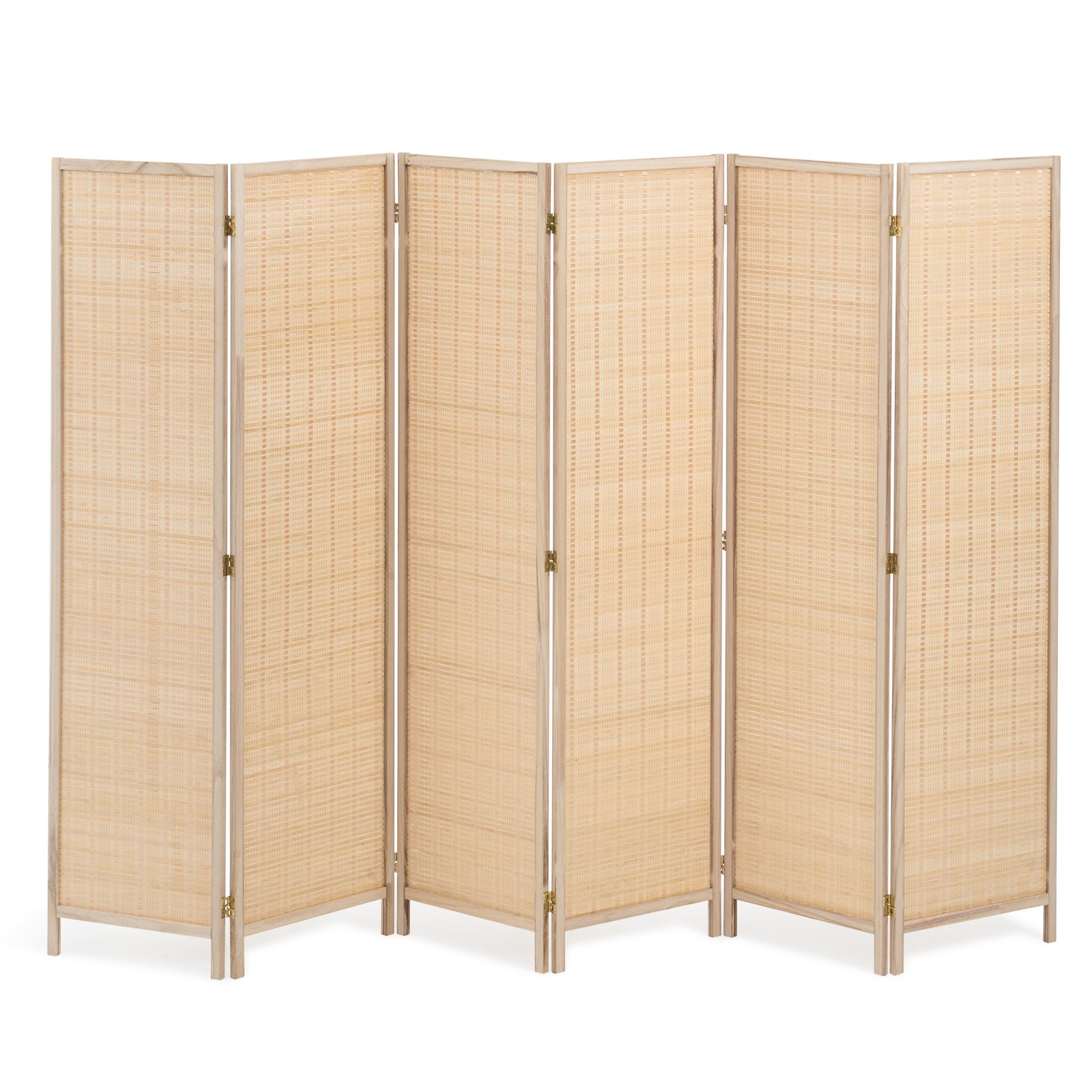 VEVOR 6 Panel Room Divider, Bamboo Hand-Woven Folding Privacy Screens with Hinges, Portable Partition Room Dividers & Freestanding Wall Divider for Room Separation, Living Room, Bedroom, Natural