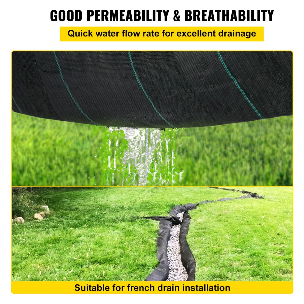 VEVOR Geotextile Fabric, 12.5 x 30 ft 3.5oz Woven PP Driveway Drain Cloth with 600lbs Tensile Strength, Heavy Duty Underlayment for Soil Stabilization, Landscaping, Weed Barrier, 12.5FT30FT-3.5OZ, Bla