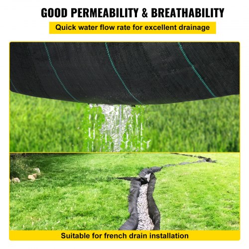 VEVOR Geotextile Fabric, 12.5 x 50 ft 3.5oz Woven PP Driveway Drain Cloth w/ 600lbs Tensile Strength, Heavy Duty Underlayment for Soil Stabilization, Landscaping, Weed Barrier, 12.5FT50FT-3.5OZ, Black
