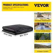 VEVOR Geotextile Fabric Woven Driveway Fabric 12.5' x 50' Landscape Fabric 3.5oz