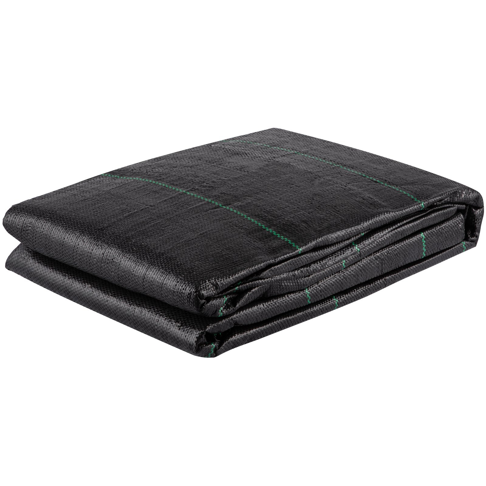 folded black VEVOR geotextile fabric with green lines on a white background.