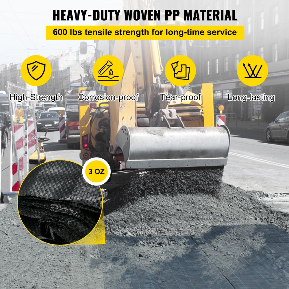 VEVOR Geotextile Fabric Woven Driveway Fabric 6' x 300' Landscaping Fabric 3oz