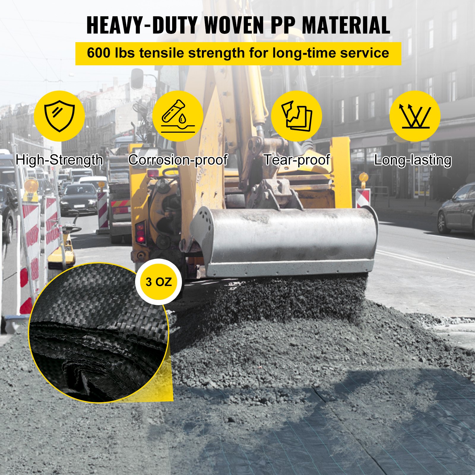 VEVOR Geotextile Fabric Woven Driveway Fabric 6' x 300' Landscaping Fabric 3oz