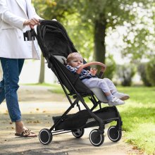 VEVOR Standard Baby Infant Stroller, Toddler Stroller with 95°-175° Adjustable Backrest & & 0/90°Adjustable Footrest & One-click Folding, Newborn Stroller with Cup Holder and Carry Bag, Black
