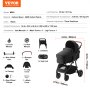 VEVOR Standard babyklapvogn, klapvogn til småbørn med bassinet, justerbart ryglæn i 3. gear og foldbart og vendbart sæde, nyfødt barnevogn i kulstofstål med bendæksel og mesh-net, sort