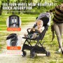 VEVOR Vauvan rattaat, Vauvanrattaat 95°-175° säädettävällä selkänojalla ja 0/90° säädettävällä jalkatuella ja yhdellä napsautuksella taitettavalla, vastasyntyneen rattaat mukitelineellä ja kantolaukulla, vaaleanharmaa