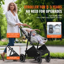 VEVOR Vauvanvaunut, Vauvan rattaat taaperovaunulla, 3. vaihteella säädettävä selkänoja ja taitettava ja käännettävä istuin, hiiliteräksiset vastasyntyneen rattaat jalkasuojalla ja verkkoverkolla, vaaleanharmaa