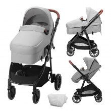 VEVOR Standard Babyvagn, Barnvagn för småbarn med Bassinet, 3:e växelns justerbara ryggstöd & hopfällbar och vändbar sits, Carbon Steel Newborn Barnvagn med Benskydd och Mesh-nät, Ljusgrå