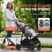 VEVOR Cărucior pentru copii standard, cărucior pentru copii mici cu căsuță, spătar reglabil în treapta a 3-a și scaun pliabil și reversibil, cărucior nou-născut din oțel carbon cu capac pentru picioare și plasă, gri închis