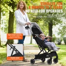 VEVOR Standard Baby Infant Stroller, Toddler Stroller with 95°-150° Adjustable Backrest & & 0/90°Adjustable Footrest & One-click Folding, Newborn Stroller with Cup Holder and Carry Bag, Light Grey